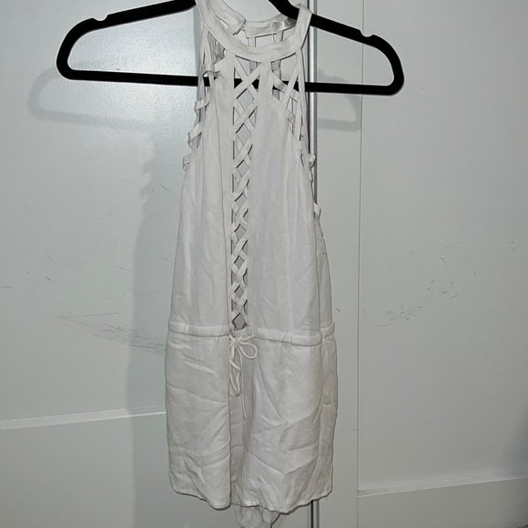*BRAND NEW WITH TAG* White High Neck Cutout Romper with Tie Waist - Picture 1 of 4